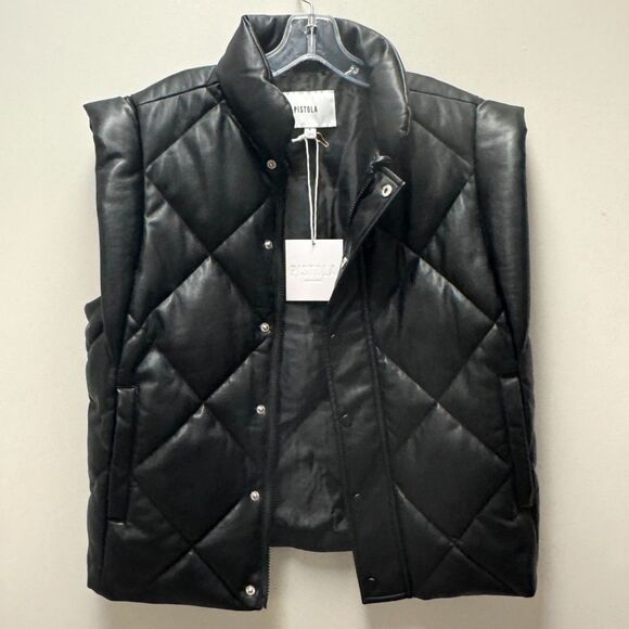 Pistola Callista Black Convertible Faux Leather Puffer Jacket Cost Vest S NEW - Picture 3 of 11